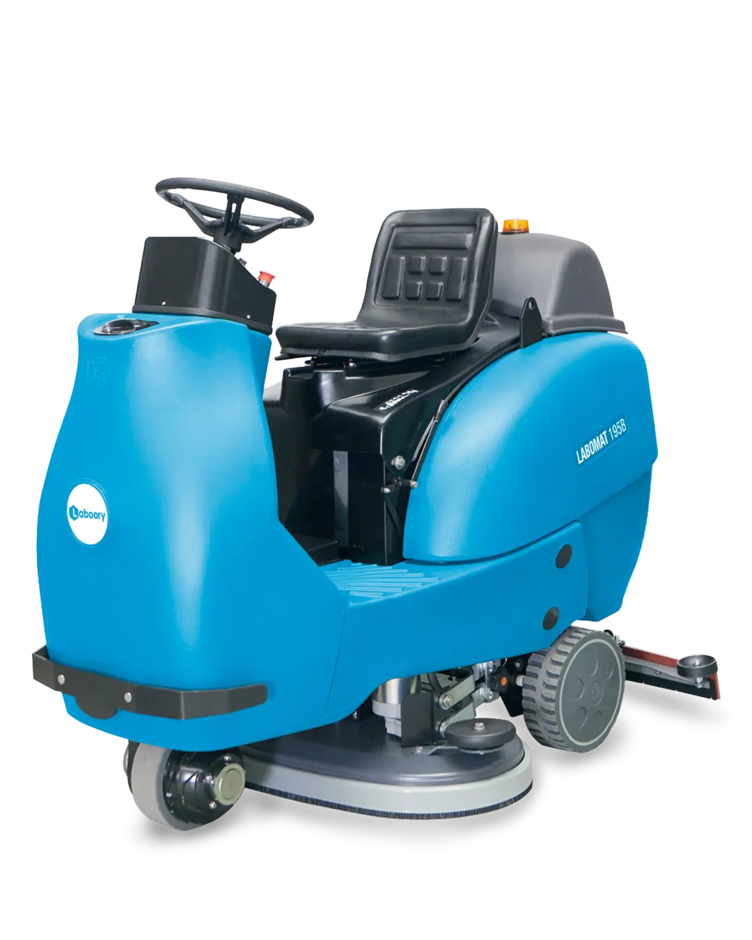 Görselde LABOMAT 195B modelinin sağlam ve geniş tasarımı gösterilmektedir. Büyük tank kapasitesi ve güçlü motoru ile endüstriyel alanlarda etkili temizlik sağlar.