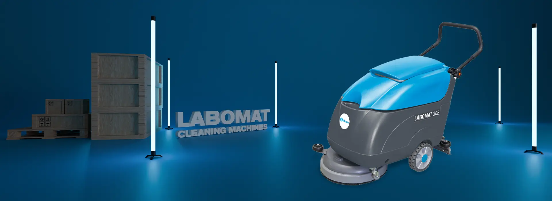 LABOMAT 30B, kompakt yapısı ve 30 litrelik kirli su tankı kapasitesi ile küçük ve orta ölçekli işletmelerde zemin temizliği için ideal bir akülü zemin yıkama makinesidir.