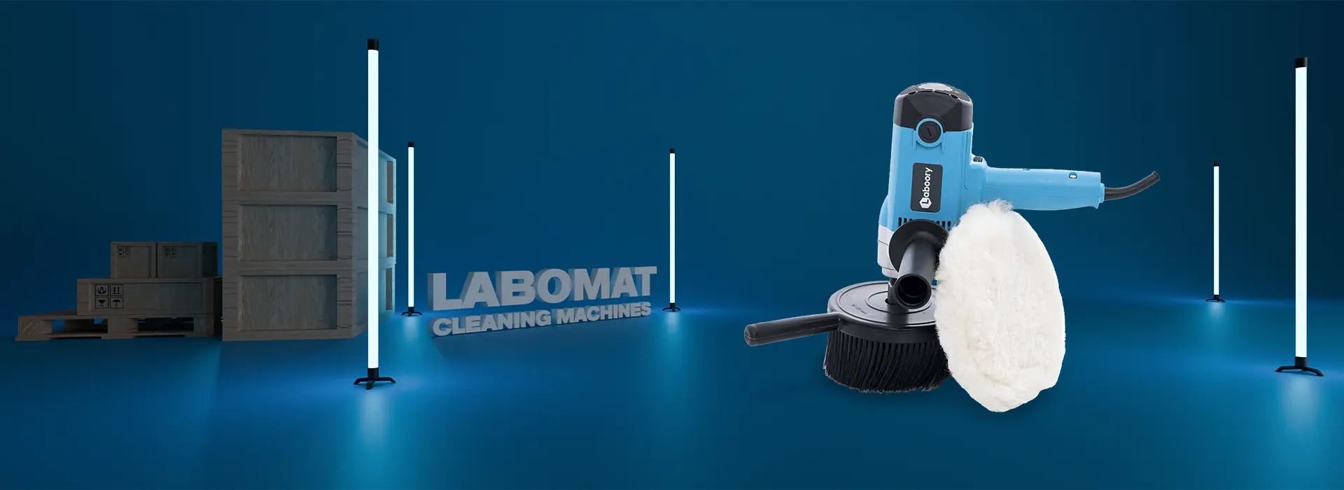 Görselde LABOMAT DISC18P modelinin disk fırça yapısı ve kompakt tasarımı gösterilmektedir. Cilalama işlemleri için özel olarak tasarlanmış bu makine, yüzeylerde yüksek kaliteli bir parlaklık sağlar ve dar alanlarda verimli kullanım sunar.