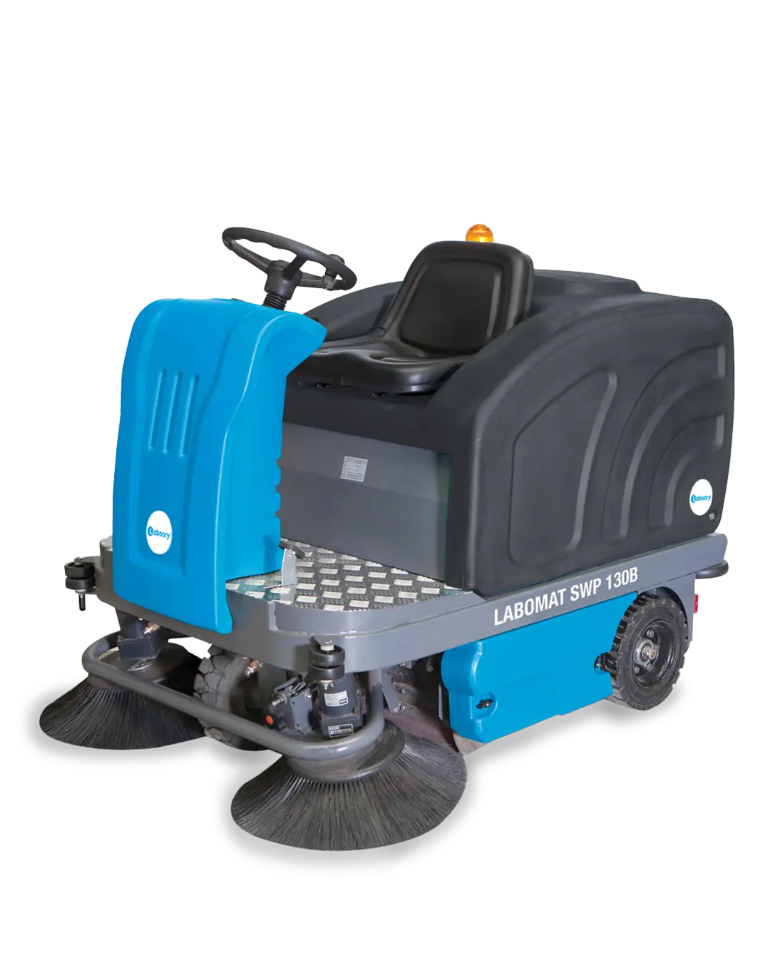 Görselde LABOMAT SWP130B modelinin ön görünümü yer almakta. Büyük su kapasitesi ve güçlü motoru ile endüstriyel temizlikte yüksek verimlilik sunar.