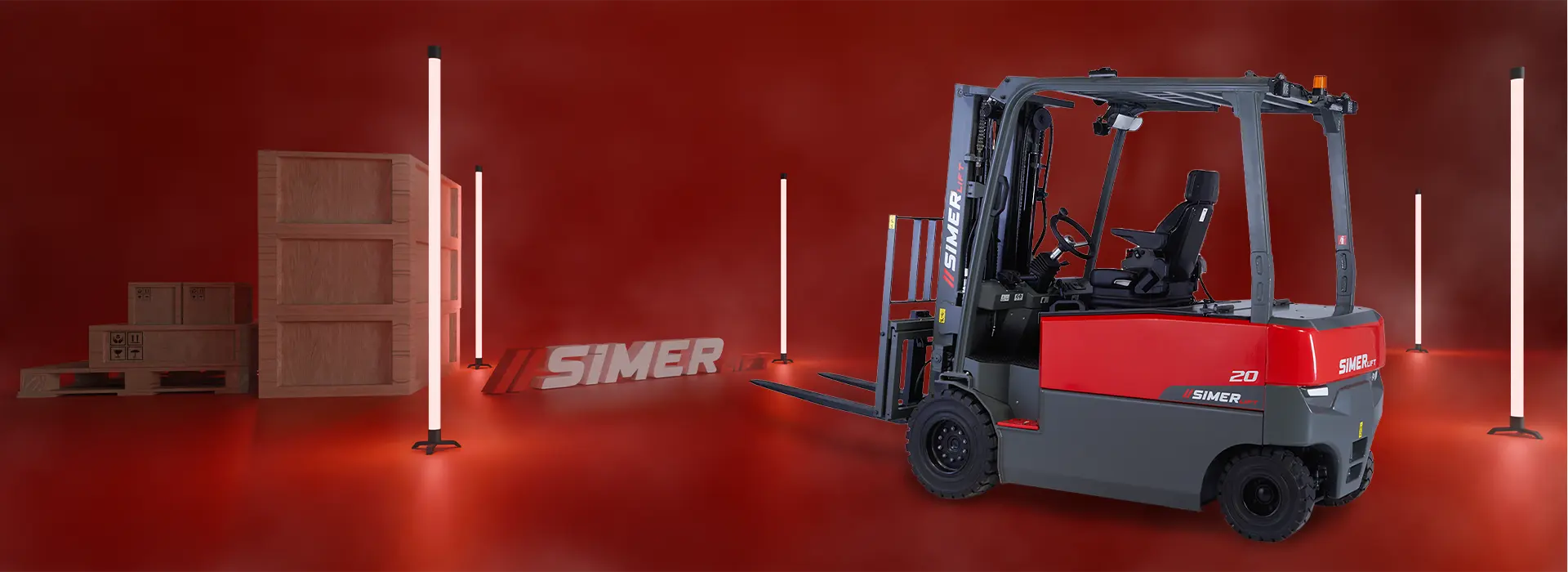SimerLift 20T-4W forklift, 2000 kg taşıma kapasitesine sahip, AC elektrik motorlu ve dar alanlarda mükemmel manevra kabiliyeti sunan bir modeldir.