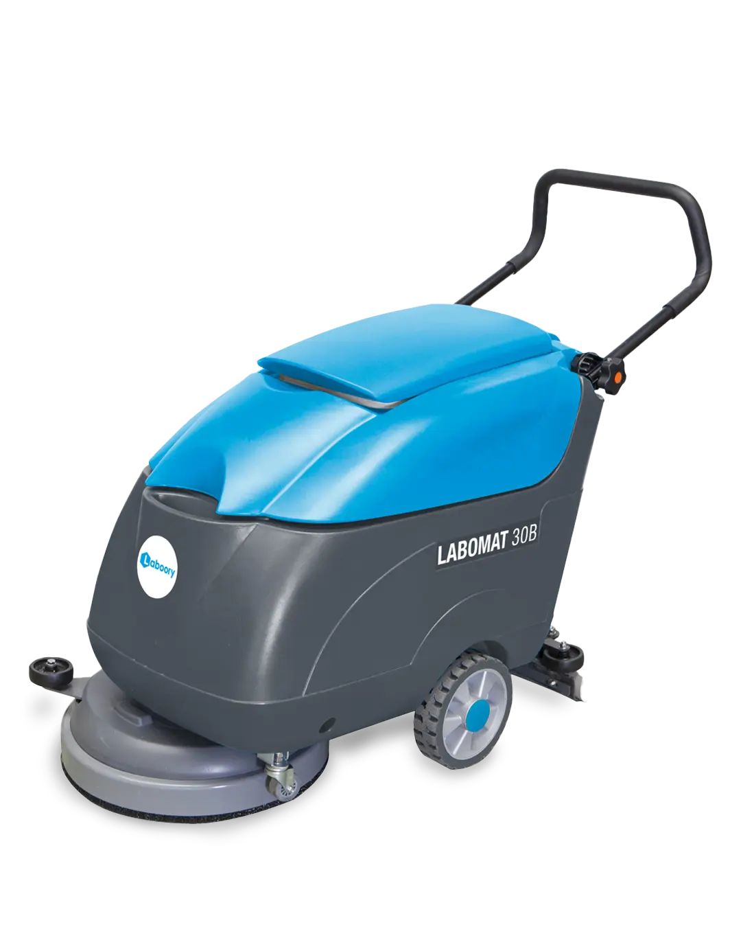 LABOMAT 30B, kompakt yapısı ve 30 litrelik kirli su tankı kapasitesi ile küçük ve orta ölçekli işletmelerde zemin temizliği için ideal bir akülü zemin yıkama makinesidir.