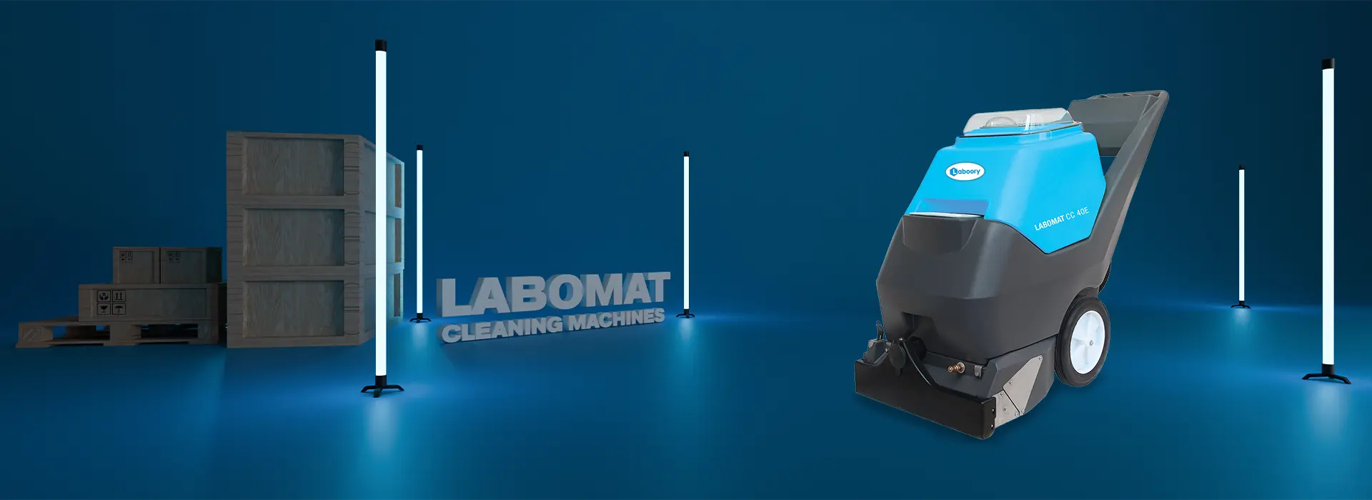 Görselde LABOMAT CC40E modelinin kompakt yapısı ve geniş fırça başlığı görünmektedir. Endüstriyel temizlik ve cilalama işlemleri için etkili bir performans sunar, dar alanlarda bile kolay kullanım sağlar.