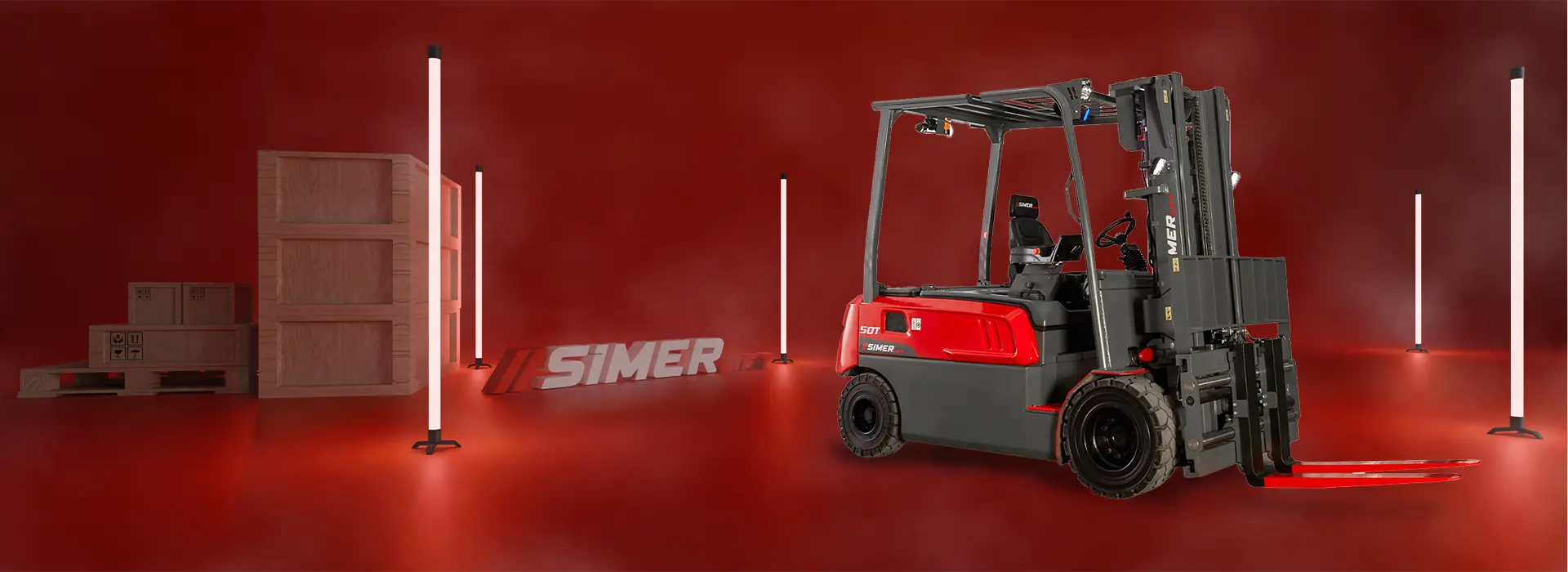 SimerLift 50T-4W, 4990 kg taşıma kapasitesine sahip, güçlü ve dayanıklı bir elektrikli forklift modelidir.