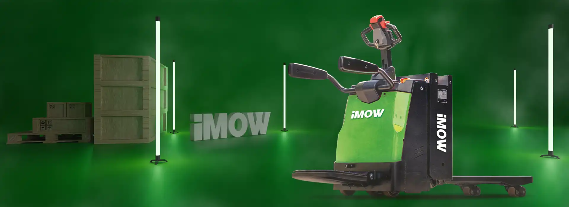 İMOW RPL201H model elektrikli transpalet — 2 ton kapasiteli, Li-ion bataryalı, ergonomik sürüş platformlu ve uzun mesafe taşımacılığı için tasarlanmış endüstriyel transpalet.